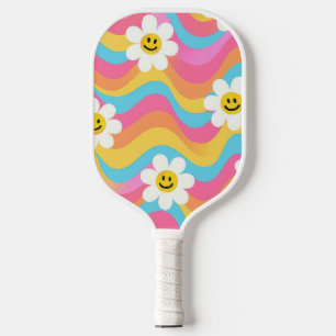 Groovy Wellige Smiley-Blume Retro Pickleball Schläger