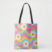 Groovy Wellige Smiley-Blume Retro Tasche (Vorderseite)