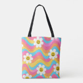 Groovy Wellige Smiley-Blume Retro Tasche (Rückseite)