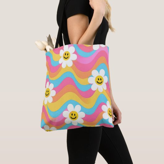 Groovy Wellige Smiley-Blume Retro Tasche (Von Nahem)