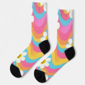 Groovy Wellige Smiley-Blumen Retro Socken (Linkes Detail)