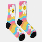Groovy Wellige Smiley-Blumen Retro Socken (Rechts)