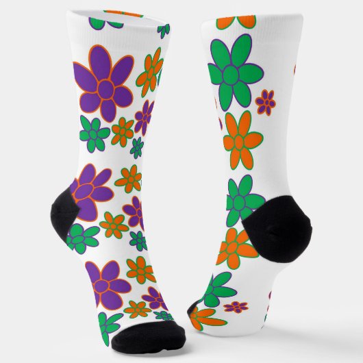 Groovy White 70er Blume Socks Socken (Gewinkelt)