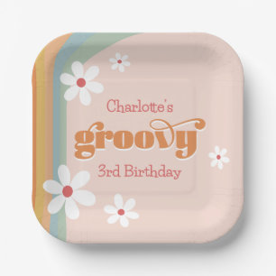 Groovy White Daisies Girl's 3. Geburtstags-Party Pappteller