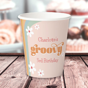 Groovy White Daisy 70's Girl's 3. Geburtstags-Part Pappbecher