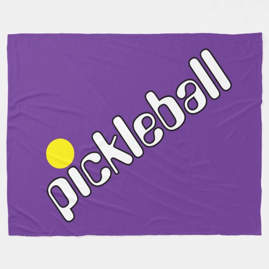 Groovy White Yellow PICKLEBALL auf Royal Lila Fleecedecke (Vorderseite (Horizontal))