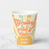 Groovy wild and four retro sun kids birthday pappbecher (Rückseite)