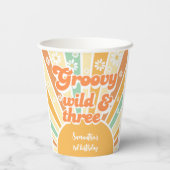 Groovy wild and three retro sun kids birthday pappbecher (Rückseite)