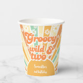 Groovy wild and two retro sun kids birthday pappbecher (Vorderseite)