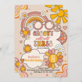 Groovy Wild & Three Flower Power Rainbow Birthday Einladung (Vorne/Hinten)