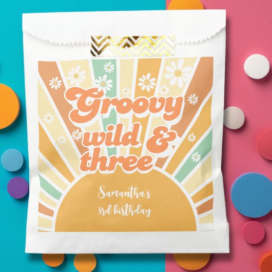 Groovy wild und drei Retro-Sonnen-Kindergeburtstag Geschenktütchen