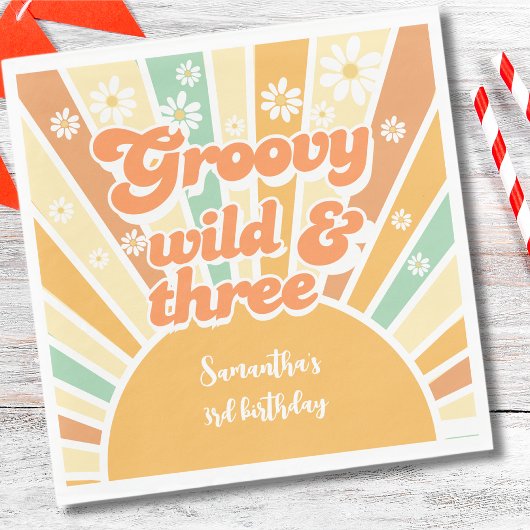 Groovy wild und drei Retro-Sonnen-Kindergeburtstag Serviette