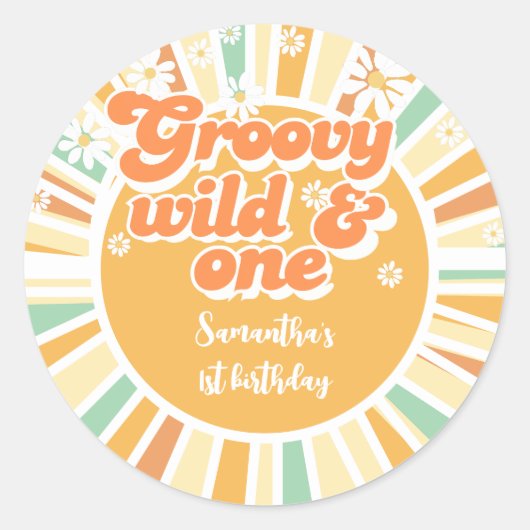 Groovy wild und ein Retro-Kindergeburtstag Runder Aufkleber (Vorderseite)