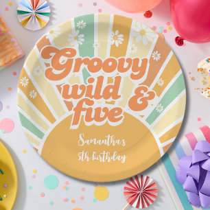 Groovy wild und fünf Retro-Sonnen-Kindergeburtstag Pappteller