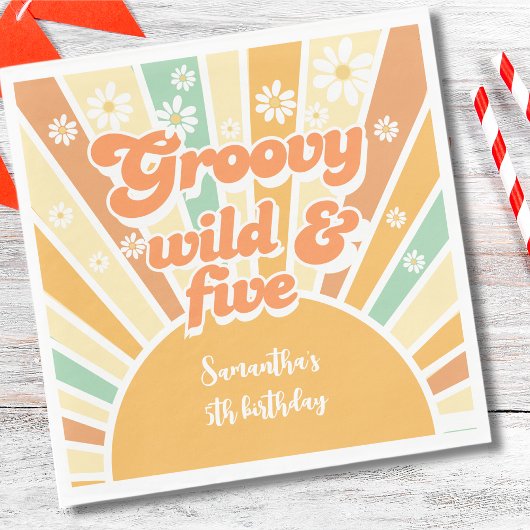 Groovy wild und fünf Retro-Sonnen-Kindergeburtstag Serviette