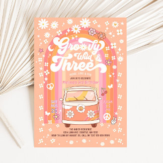 Groovy Wild und Three Van Bus 3. Geburtstag Einladung