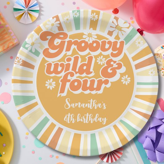 Groovy wild und vier Retro-Kindergeburtstag Pappteller