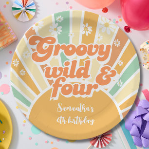 Groovy wild und vier Retro-Kindergeburtstag Pappteller