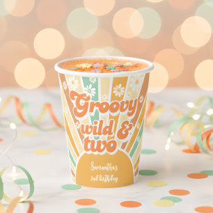 Groovy wild und zwei retro Sonnen-Kinder-Geburtsta Pappbecher