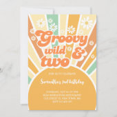 Groovy wild und zwei Retro-Sonnen-Kindergeburtstag Einladung (Vorderseite)