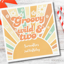 Groovy wild und zwei Retro-Sonnen-Kindergeburtstag Serviette
