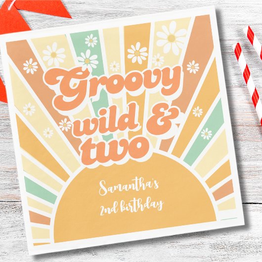 Groovy wild und zwei Retro-Sonnen-Kindergeburtstag Serviette