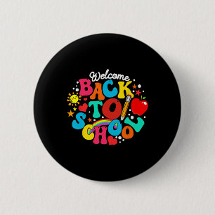 Groovy Willkommen zurück zur Schule Regenbogen Ble Button
