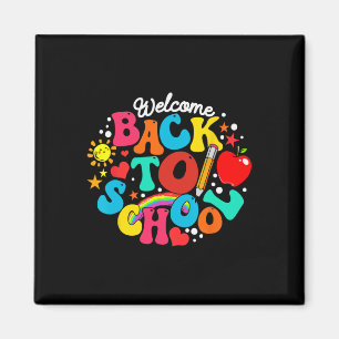 Groovy Willkommen zurück zur Schule Regenbogen Ble Magnet