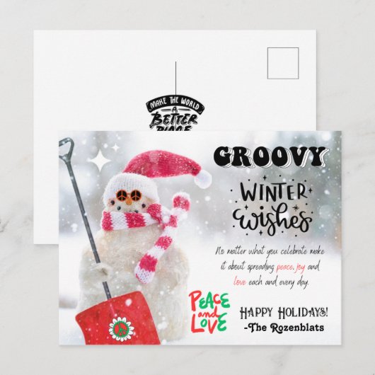 GROOVY WINTER WISHES HOLIDAY POSTCARD POSTKARTE (Vorne/Hinten)