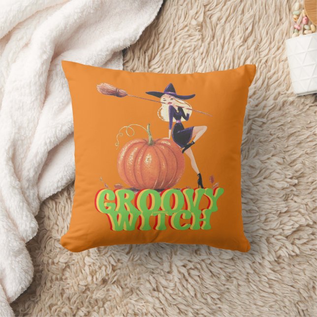 GROOVY WITCH lustige Halloween-Hexen Kissen (Decke)