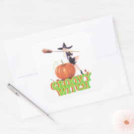 GROOVY WITCH lustige Halloween-Hexen Quadratischer Aufkleber