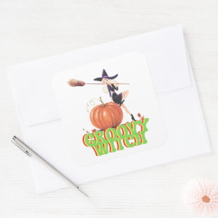 GROOVY WITCH lustige Halloween-Hexen Quadratischer Aufkleber