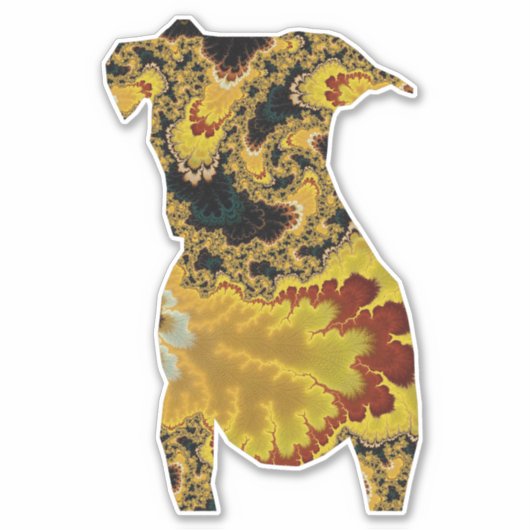 Groovy Yellow and Red Fraktal Dog Silhouette Aufkleber (Vorderseite)