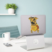 Groovy Yellow and Red Fraktal Dog Silhouette Aufkleber (Laptop auf Schreibtisch)