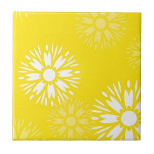 Groovy Yellow Daisy Blume Retro Blumenmuster Fliese