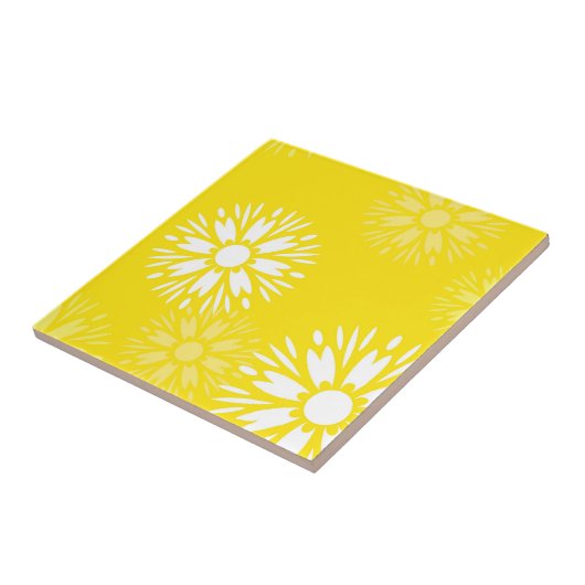Groovy Yellow Daisy Blume Retro Blumenmuster Fliese (Seite)