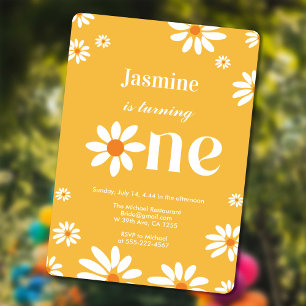 Groovy Yellow Daisy Florals Geburtstag für Baby Mä Einladung