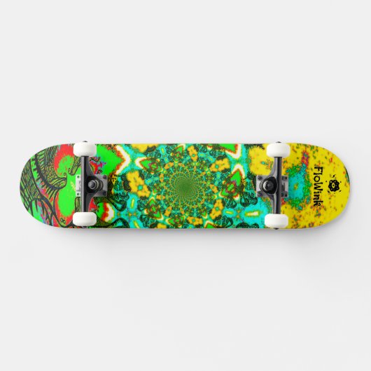 Groovy Yellow Green Abstrakt Futuristic Spiral Skateboard (Horizontal)