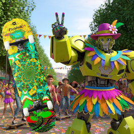 Groovy Yellow Green Abstrakt Futuristic Spiral Skateboard