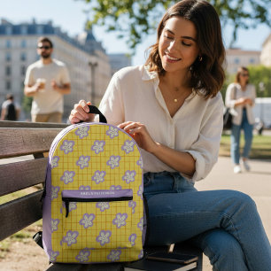 Groovy Yellow Lila Moderne Blumenwelt Personalisie Bedruckter Rucksack