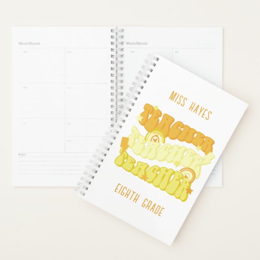 Groovy Yellow Retro Niedlich Teacher Planer (Anzeige)