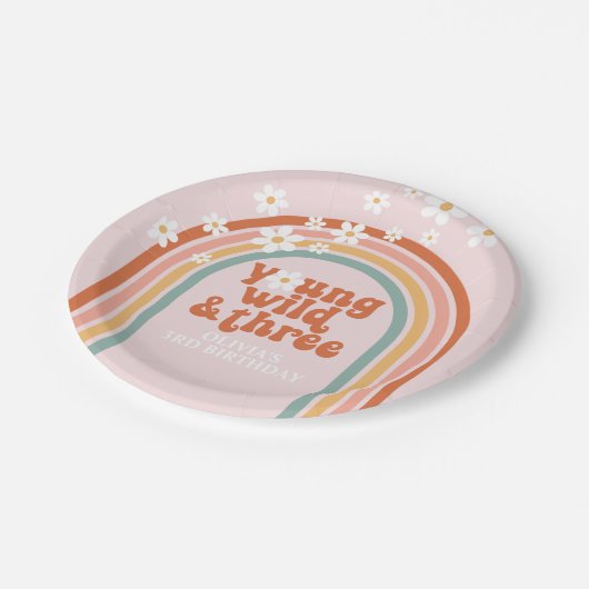 Groovy Young Wild Dreigängiger Regenbogen 3. Gebur Pappteller (Schrägansicht)