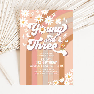 Groovy Young Wild und Drei Mauve 3. Geburtstag Einladung