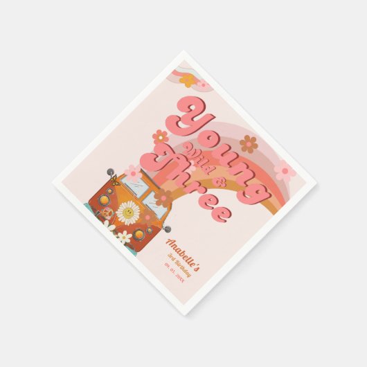 Groovy Young Wild und Three Pink Peach Van Daisy Serviette (Ecke)