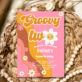 Groovy zwei Retro Vintagen zweiten Geburtstag Einladung