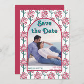 Groovymagenta und aquamarine Blume 70er inspiriert Save The Date (Vorne/Hinten)