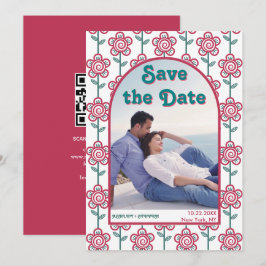Groovymagenta und aquamarine Blume 70er inspiriert Save The Date