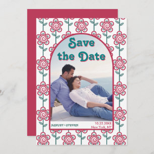 Groovymagenta und aquamarine Blume 70er inspiriert Save The Date