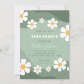 GroovySage Green Retro Boho Daisy Baby Shower Einladung (Vorderseite)