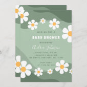 GroovySage Green Retro Boho Daisy Baby Shower Einladung (Vorne/Hinten)